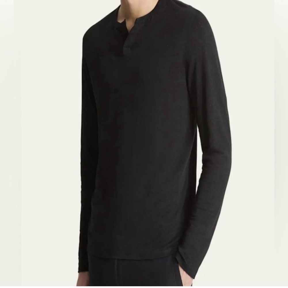 VINCE Linen Split-Neck Long Sleeve 🖤 Black size L